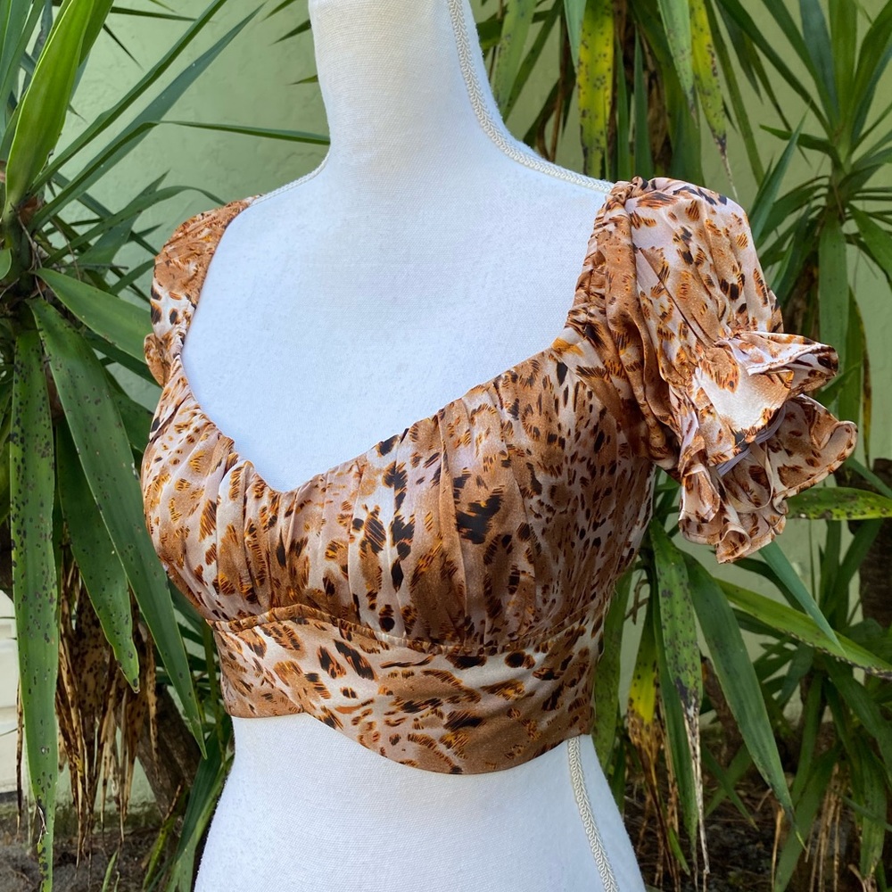 LF Indikah Push Up Copper Animal Print Crop Top